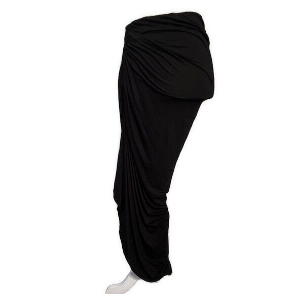 Studio M Womens Solid Black Side Ruched Slit Asymmetrical Maxi Skirt Medium - Picture 1 of 3